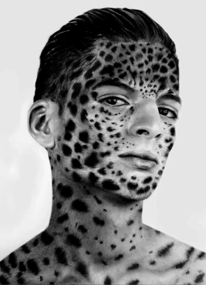portrait dessiné d'un homme-jaguar