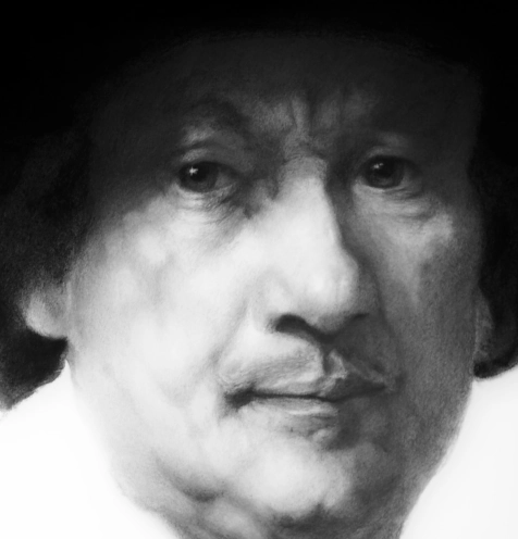 portrait d'après oeuvre de Rembrandt, dessin, fusain et Graphite 