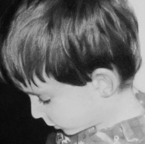portrait d'un enfant d'après photo, dessin, fusain et Graphite 
